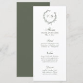 Traditionele Sage Green Wreatormmonogram menu (Voorkant / Achterkant)
