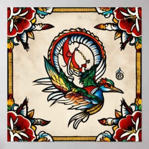 Traditionele Sailor Jerry-geïnspireerde Flash Tatt Poster
