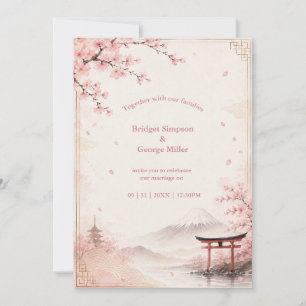 Traditionele Sakura Bruiloft Mount Fuji Elegantie Kaart