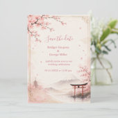 Traditionele Sakura Bruiloft Mount Fuji Elegantie Kaart (Staand voorkant)