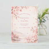 Traditionele Sakura Bruiloft Mount Fuji Elegantie Kaart (Staand voorkant)