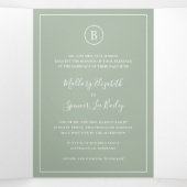 Traditionele salie groen elegante bruiloft drieluik uitnodiging (Binnenkant midden)