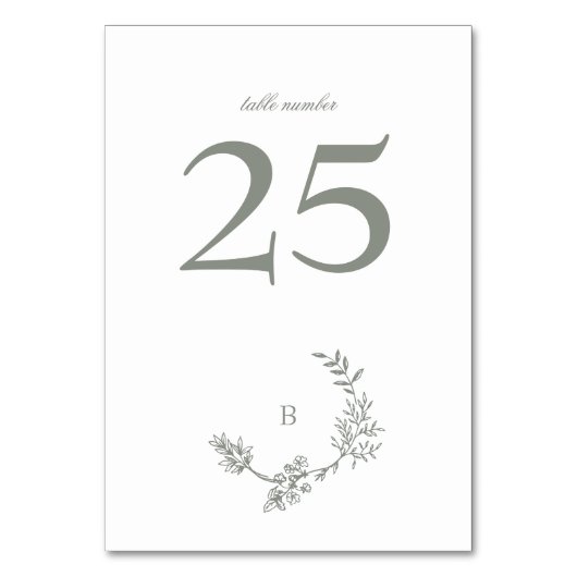 Traditionele Salie Groene Bloemen Krans Monogram Kaart (Achterkant)