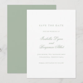 Traditionele saliegroene formele elegante trouw save the date