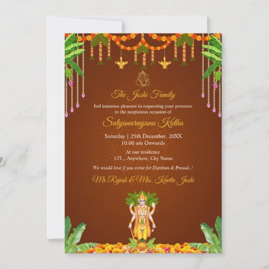 Traditionele Satyanarayana Katha Pooja Uitnodiging (Voorkant)