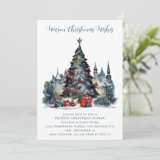 Traditionele Scène Vrolijk Kerstfeest Kaart (Staand voorkant)