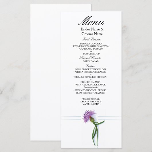 Traditionele Schotse en Keltische bruiloft Thistle Menu (Voorkant / Achterkant)