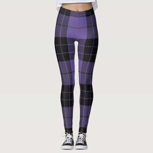 Traditionele Schotse Paarse Tartan Plaid Leggings (Voorkant)