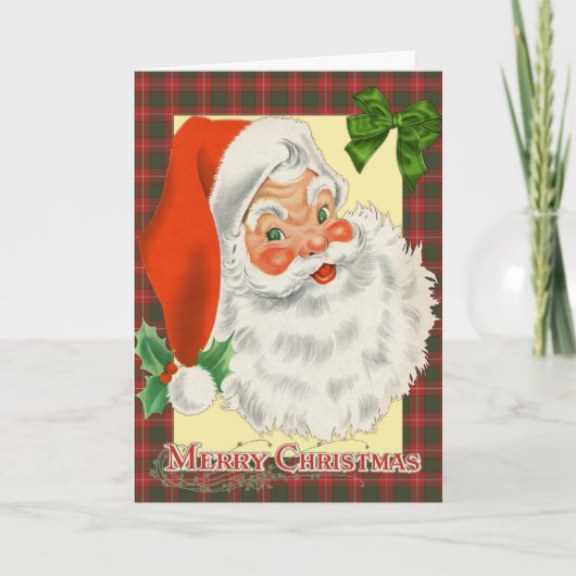 Traditionele Schotse Plaid Kerstman Kerstmis Kaart (Voorkant)