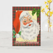 Traditionele Schotse Plaid Kerstman Kerstmis Kaart (Gele Bloem)