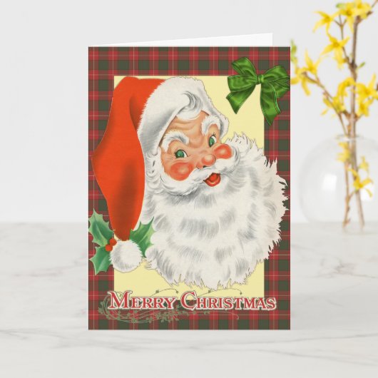 Traditionele Schotse Plaid Kerstman Kerstmis Kaart (Gele Bloem)