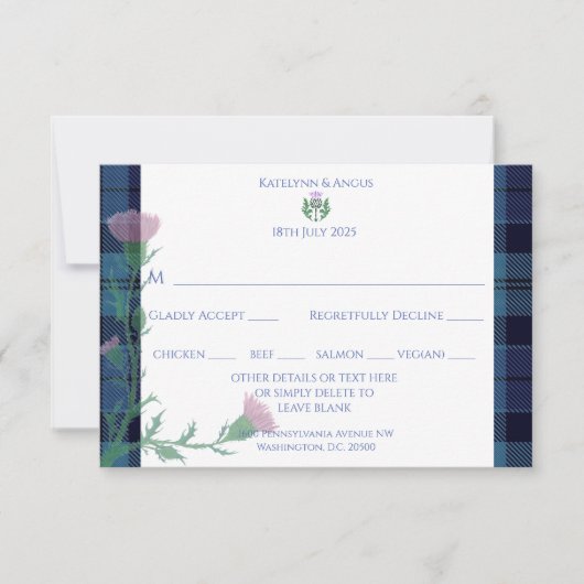 Traditionele Schotse Tartan Border & Thistle RSVP Kaartje (Voorkant)