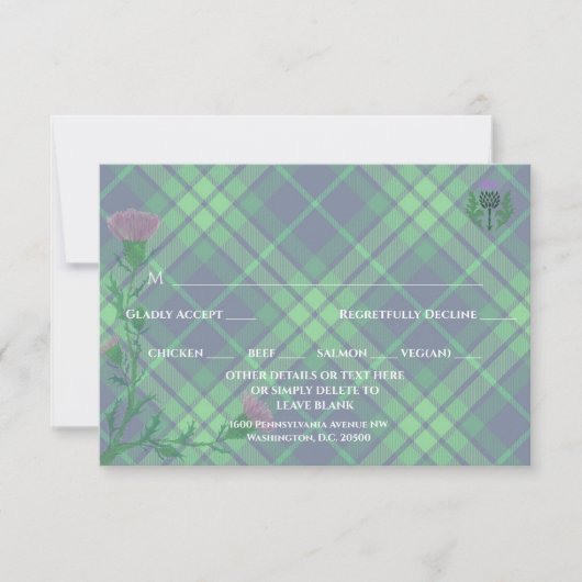 Traditionele Schotse Tartan en Schotse distel RSVP Kaartje (Voorkant)