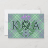 Traditionele Schotse Tartan en Schotse distel RSVP Kaartje (Achterkant)