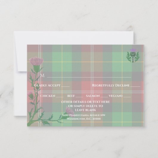 Traditionele Schotse Tartan en Schotse distel RSVP Kaartje (Voorkant)