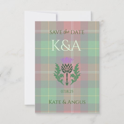 Traditionele Schotse Tartan en Schotse distel Save The Date (Voorkant)