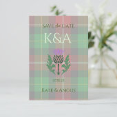 Traditionele Schotse Tartan en Schotse distel Save The Date (Staand voorkant)