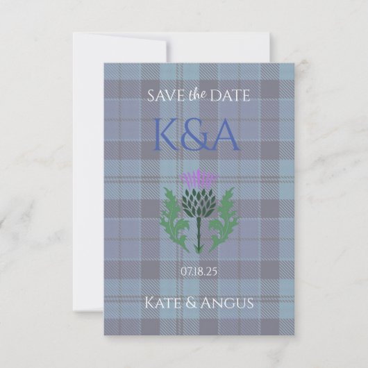 Traditionele Schotse Tartan en Schotse distel Save The Date (Voorkant)