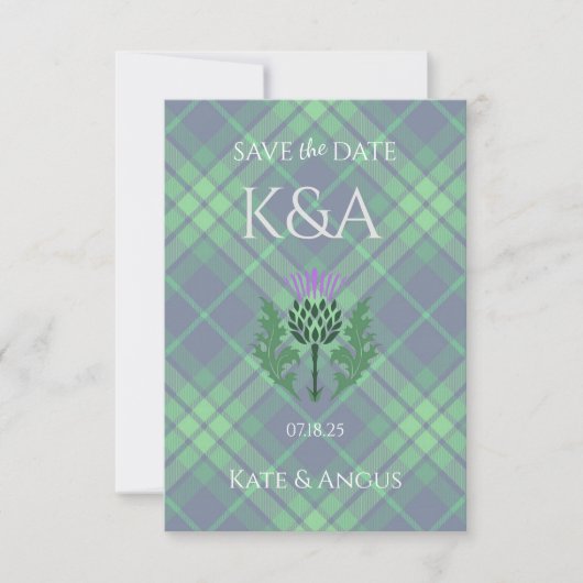 Traditionele Schotse Tartan en Schotse distel Save The Date (Voorkant)