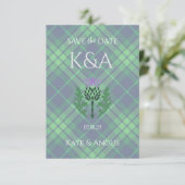 Traditionele Schotse Tartan en Schotse distel Save The Date (Staand voorkant)