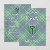 Traditionele Schotse Tartan en Schotse distel Save The Date (Voorkant / Achterkant)