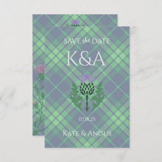 Traditionele Schotse Tartan en Schotse distel Save The Date (Voorkant / Achterkant)
