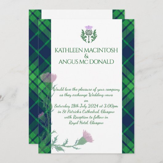 Traditionele Schotse Tartan grens en distel Kaart (Voorkant / Achterkant)