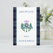Traditionele Schotse Tartan grens en distel Save The Date (Staand voorkant)