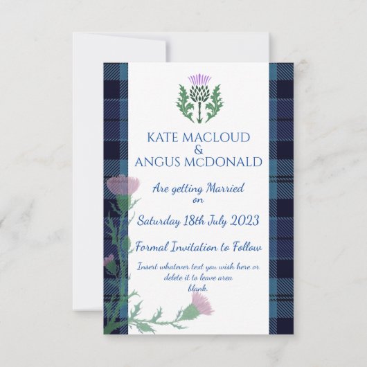 Traditionele Schotse Tartan grens en distel Save The Date (Achterkant)