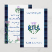 Traditionele Schotse Tartan grens en distel Save The Date (Voorkant / Achterkant)