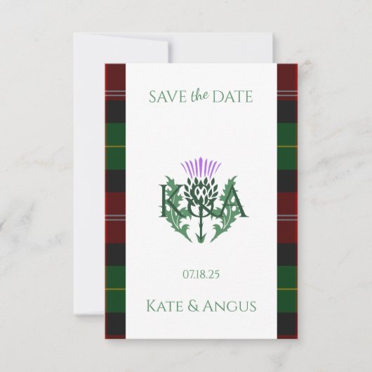 Traditionele Schotse Tartan grens en distel Save The Date (Voorkant)