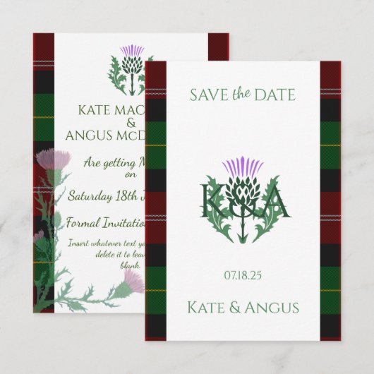 Traditionele Schotse Tartan grens en distel Save The Date (Voorkant / Achterkant)