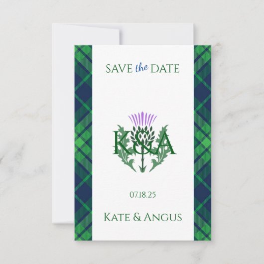 Traditionele Schotse Tartan grens en distel Save The Date (Voorkant)