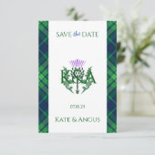 Traditionele Schotse Tartan grens en distel Save The Date (Staand voorkant)