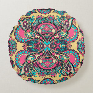 Traditionele sierbloem-paisleybandanna. Yo Rond Kussen