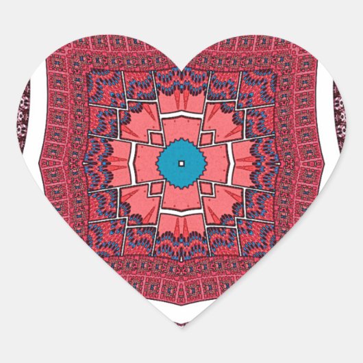 Traditionele Sindhi Cultuur Ajrak Patroon Art Prin Hart Sticker (Voorkant)