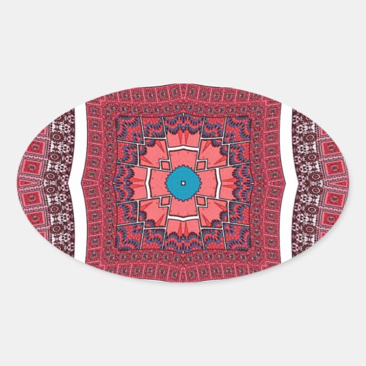 Traditionele Sindhi Cultuur Ajrak Patroon Art Prin Ovale Sticker (Voorkant)