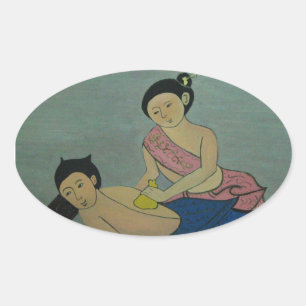Traditionele slachting in Thailand Ovale Sticker