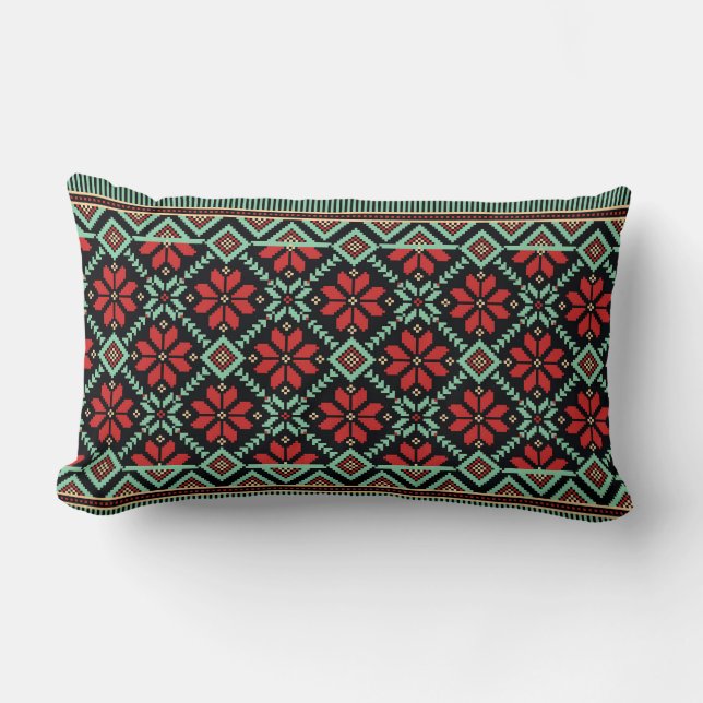 Traditionele Slavic Embroidery Lumbar Pillow Kussen (Voorkant)