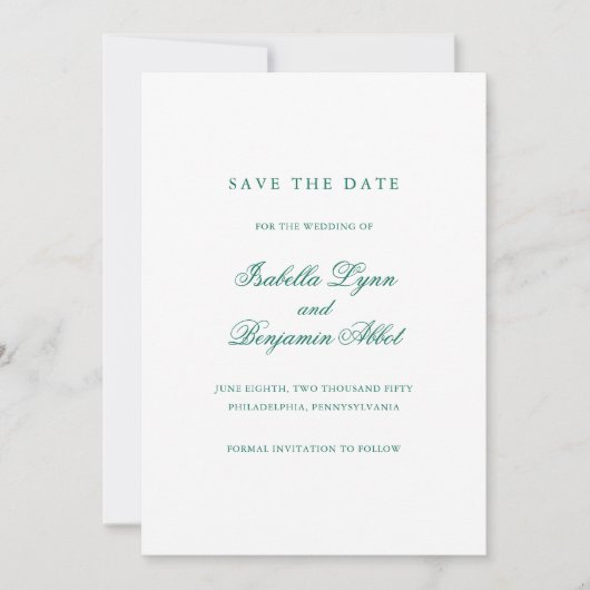 Traditionele Smaragdgroene Formele Elegante Huweli Save The Date (Voorkant)