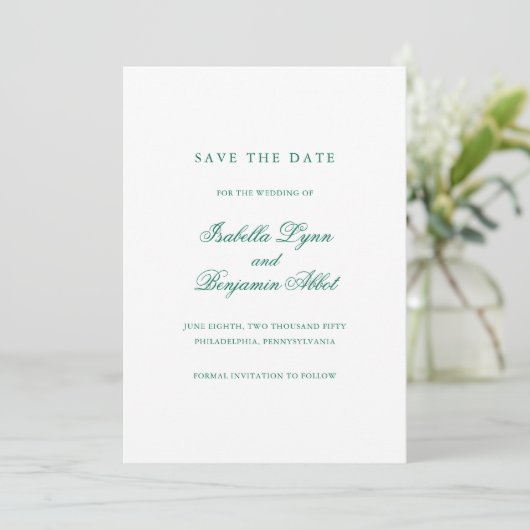 Traditionele Smaragdgroene Formele Elegante Huweli Save The Date (Staand voorkant)