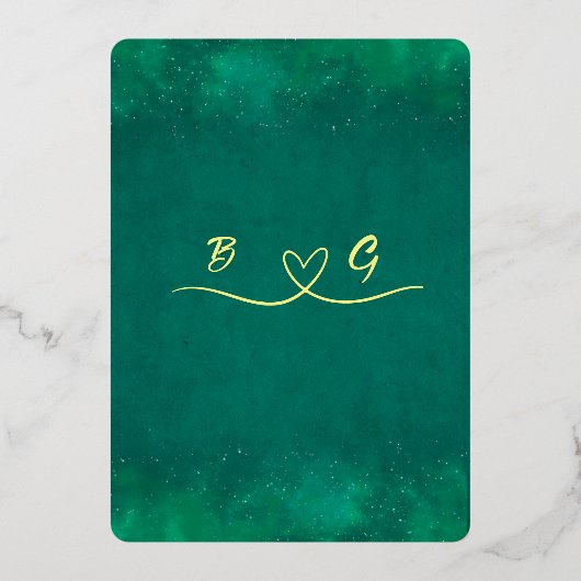 Traditionele Smaragdgroene Indiase bestemming Real Folie Uitnodiging (Achterkant)