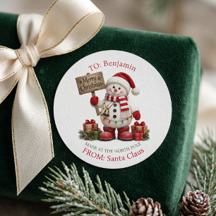 Traditionele Sneeuwman Noordpool Kerstman Cadeau Ronde Sticker
