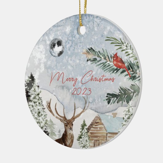 Traditionele Sneeuwrijke Winter Wonderland Rode Ka Keramisch Ornament (Links)