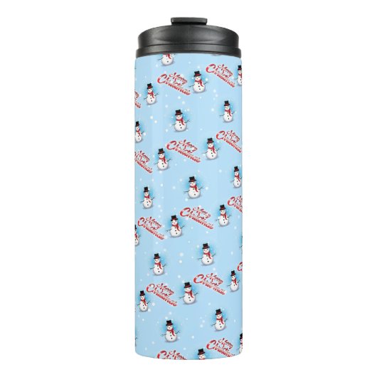 Traditionele Snowman met T Merry Kerstmis op BLUE Thermosbeker (Voorkant)