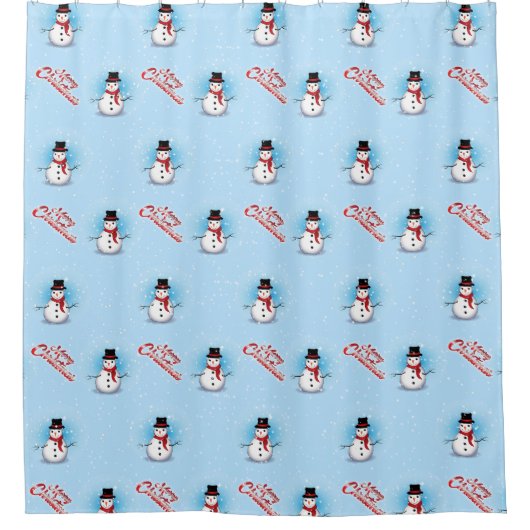 Traditionele Snowman met vrolijk kerstfeest op BLU Douchegordijn (Voorkant)