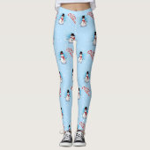 Traditionele Snowman met vrolijk kerstfeest op BLU Leggings (Voorkant)
