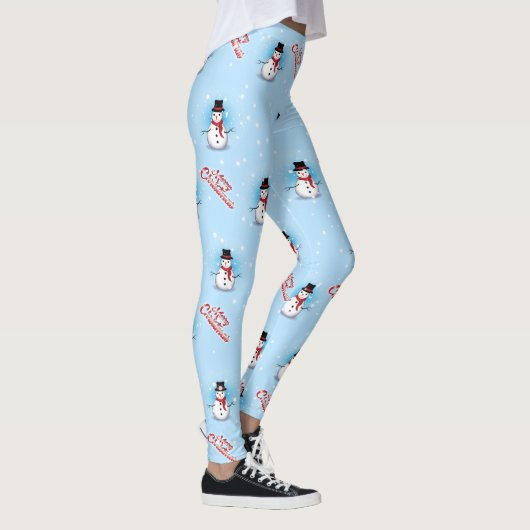 Traditionele Snowman met vrolijk kerstfeest op BLU Leggings (Rechts)