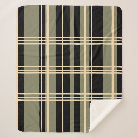 Traditionele speldenzwart, botercrème, Sage Green Sherpa Deken (Voorkant)