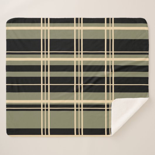 Traditionele speldenzwart, botercrème, Sage Green Sherpa Deken (Voorkant (horizontaal))